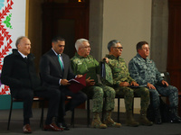 (L-R) Attorney General Alejandro Gertz Manero, Secretary of Security and Citizen Protection Omar Garcia Harfuch, Minister of National Defens...