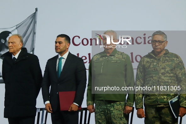 (L-R) Attorney General Alejandro Gertz Manero, Secretary of Security and Citizen Protection Omar Garcia Harfuch, Minister of National Defens...