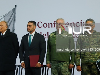 (L-R) Attorney General Alejandro Gertz Manero, Secretary of Security and Citizen Protection Omar Garcia Harfuch, Minister of National Defens...