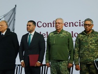 (L-R) Attorney General Alejandro Gertz Manero, Secretary of Security and Citizen Protection Omar Garcia Harfuch, Minister of National Defens...