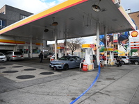 Two men are stabbed during an attempted robbery of a vehicle at a Shell gas station in the Sunset Park section of Brooklyn, New York, United...