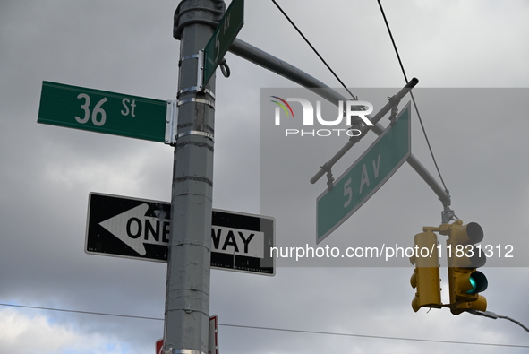 Two men are stabbed during an attempted robbery of a vehicle at a Shell gas station in the Sunset Park section of Brooklyn, New York, United...