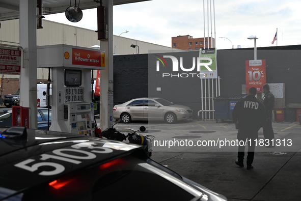 Two men are stabbed during an attempted robbery of a vehicle at a Shell gas station in the Sunset Park section of Brooklyn, New York, United...