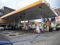 Two men are stabbed during an attempted robbery of a vehicle at a Shell gas station in the Sunset Park section of Brooklyn, New York, United...