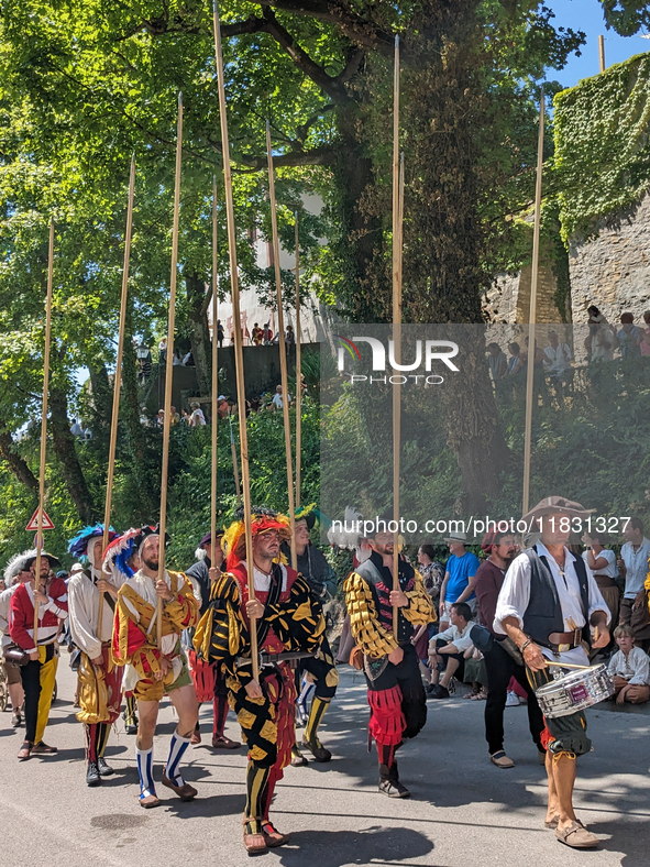 In Neuburg an der Donau, Germany, on July 9, 2023, the city hosts a grand historical parade as part of its annual castle festival. Around 2,...