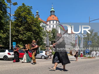 In Neuburg an der Donau, Germany, on July 9, 2023, the city hosts a grand historical parade as part of its annual castle festival. Around 2,...