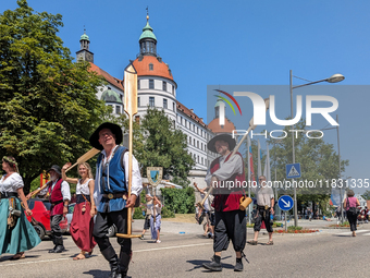 In Neuburg an der Donau, Germany, on July 9, 2023, the city hosts a grand historical parade as part of its annual castle festival. Around 2,...