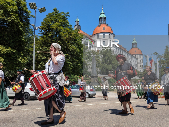 In Neuburg an der Donau, Germany, on July 9, 2023, the city hosts a grand historical parade as part of its annual castle festival. Around 2,...