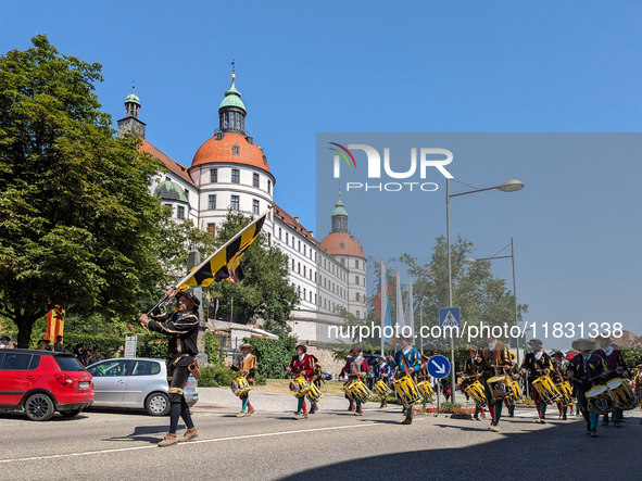 In Neuburg an der Donau, Germany, on July 9, 2023, the city hosts a grand historical parade as part of its annual castle festival. Around 2,...