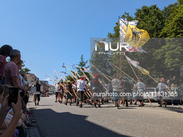 In Neuburg an der Donau, Germany, on July 9, 2023, the city hosts a grand historical parade as part of its annual castle festival. Around 2,...