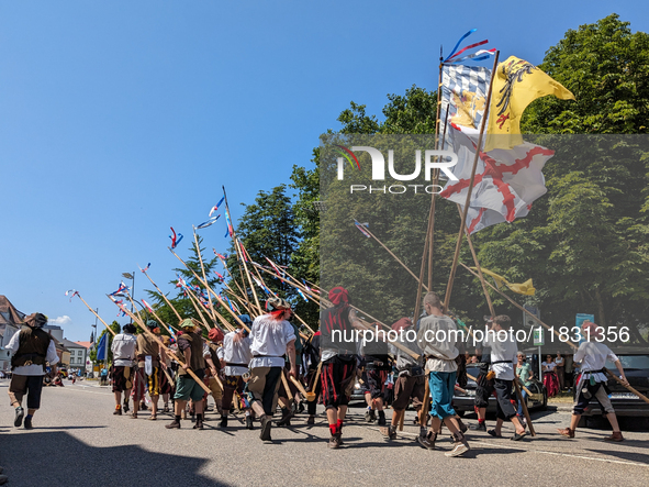 In Neuburg an der Donau, Germany, on July 9, 2023, the city hosts a grand historical parade as part of its annual castle festival. Around 2,...