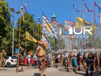 In Neuburg an der Donau, Germany, on July 9, 2023, the city hosts a grand historical parade as part of its annual castle festival. Around 2,...