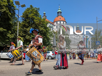 In Neuburg an der Donau, Germany, on July 9, 2023, the city hosts a grand historical parade as part of its annual castle festival. Around 2,...