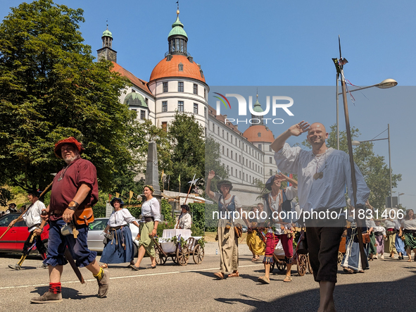 In Neuburg an der Donau, Germany, on July 9, 2023, the city hosts a grand historical parade as part of its annual castle festival. Around 2,...