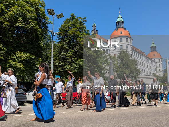 In Neuburg an der Donau, Germany, on July 9, 2023, the city hosts a grand historical parade as part of its annual castle festival. Around 2,...