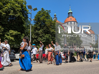 In Neuburg an der Donau, Germany, on July 9, 2023, the city hosts a grand historical parade as part of its annual castle festival. Around 2,...