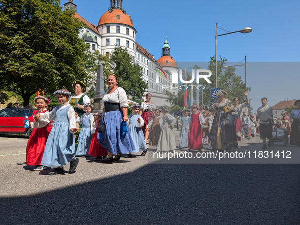 In Neuburg an der Donau, Germany, on July 9, 2023, the city hosts a grand historical parade as part of its annual castle festival. Around 2,...