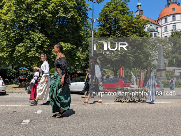 In Neuburg an der Donau, Germany, on July 9, 2023, the city hosts a grand historical parade as part of its annual castle festival. Around 2,...