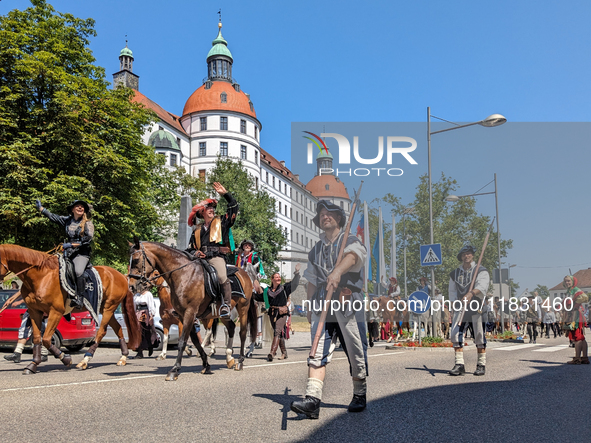 In Neuburg an der Donau, Germany, on July 9, 2023, the city hosts a grand historical parade as part of its annual castle festival. Around 2,...