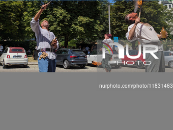 In Neuburg an der Donau, Germany, on July 9, 2023, the city hosts a grand historical parade as part of its annual castle festival. Around 2,...