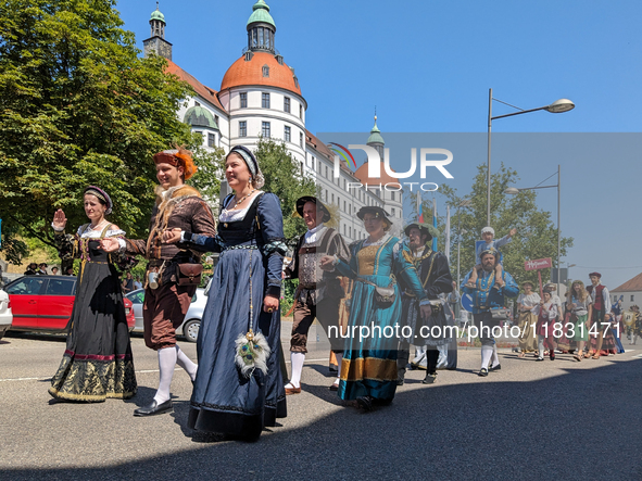 In Neuburg an der Donau, Germany, on July 9, 2023, the city hosts a grand historical parade as part of its annual castle festival. Around 2,...