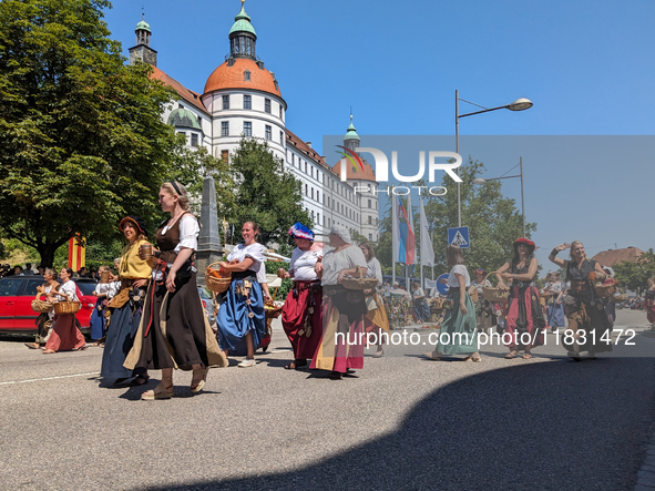 In Neuburg an der Donau, Germany, on July 9, 2023, the city hosts a grand historical parade as part of its annual castle festival. Around 2,...