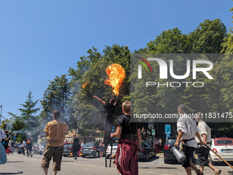 In Neuburg an der Donau, Germany, on July 9, 2023, the city hosts a grand historical parade as part of its annual castle festival. Around 2,...