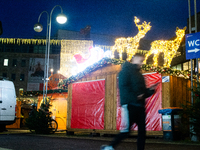 A general view shows the closed Bochum Christmas market in Bochum, Germany, on December 3, 2024, as several large anti-terror vehicle barrie...