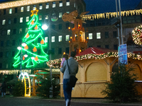 A general view shows the closed Bochum Christmas market in Bochum, Germany, on December 3, 2024, as several large anti-terror vehicle barrie...