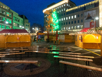 A general view shows the closed Bochum Christmas market in Bochum, Germany, on December 3, 2024, as several large anti-terror vehicle barrie...