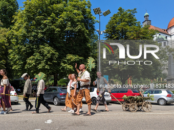 In Neuburg an der Donau, Germany, on July 9, 2023, the city hosts a grand historical parade as part of its annual castle festival. Around 2,...