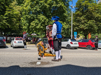 In Neuburg an der Donau, Germany, on July 9, 2023, the city hosts a grand historical parade as part of its annual castle festival. Around 2,...