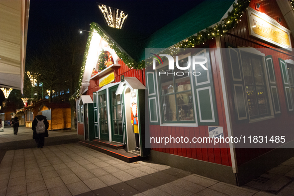 A general view shows the closed Bochum Christmas market in Bochum, Germany, on December 3, 2024, as several large anti-terror vehicle barrie...