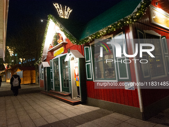 A general view shows the closed Bochum Christmas market in Bochum, Germany, on December 3, 2024, as several large anti-terror vehicle barrie...