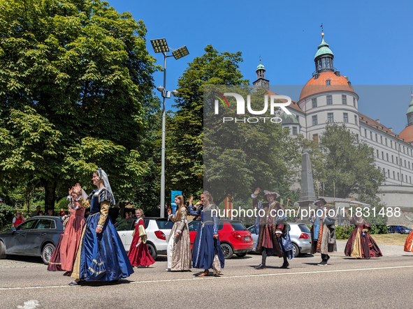 In Neuburg an der Donau, Germany, on July 9, 2023, the city hosts a grand historical parade as part of its annual castle festival. Around 2,...