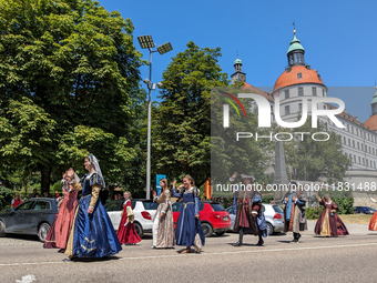 In Neuburg an der Donau, Germany, on July 9, 2023, the city hosts a grand historical parade as part of its annual castle festival. Around 2,...