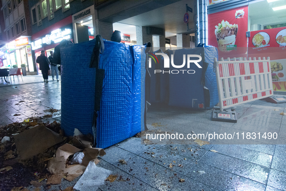 The barriers are seen as closed at the Bochum Christmas market in Bochum, Germany, on December 3, 2024, as several large anti-terror vehicle...