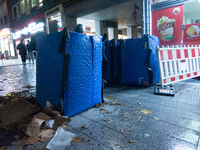 The barriers are seen as closed at the Bochum Christmas market in Bochum, Germany, on December 3, 2024, as several large anti-terror vehicle...