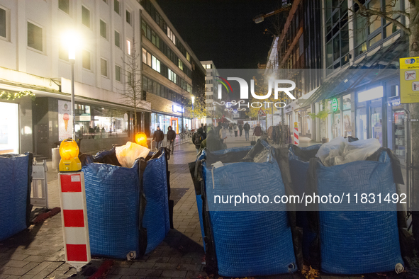 The barriers are seen as closed at the Bochum Christmas market in Bochum, Germany, on December 3, 2024, as several large anti-terror vehicle...