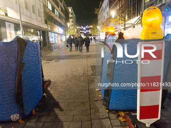 The barriers are seen as closed at the Bochum Christmas market in Bochum, Germany, on December 3, 2024, as several large anti-terror vehicle...