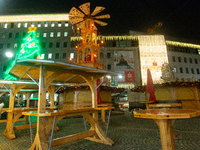 A general view shows the closed Bochum Christmas market in Bochum, Germany, on December 3, 2024, as several large anti-terror vehicle barrie...