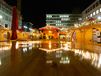 A general view shows the closed Bochum Christmas market in Bochum, Germany, on December 3, 2024, as several large anti-terror vehicle barrie...