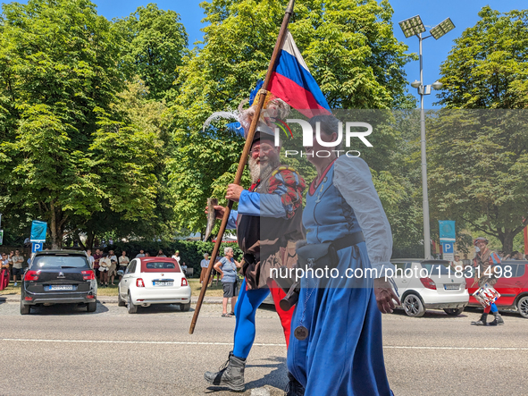 In Neuburg an der Donau, Germany, on July 9, 2023, the city hosts a grand historical parade as part of its annual castle festival. Around 2,...