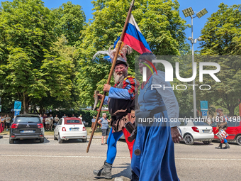 In Neuburg an der Donau, Germany, on July 9, 2023, the city hosts a grand historical parade as part of its annual castle festival. Around 2,...