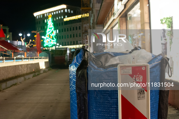 The barriers are seen as closed at the Bochum Christmas market in Bochum, Germany, on December 3, 2024, as several large anti-terror vehicle...