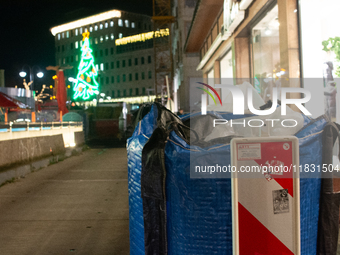 The barriers are seen as closed at the Bochum Christmas market in Bochum, Germany, on December 3, 2024, as several large anti-terror vehicle...