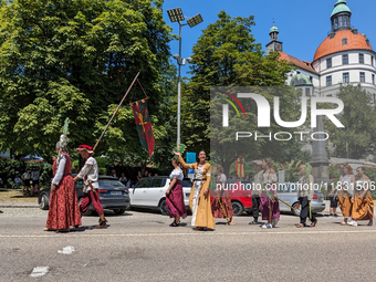 In Neuburg an der Donau, Germany, on July 9, 2023, the city hosts a grand historical parade as part of its annual castle festival. Around 2,...