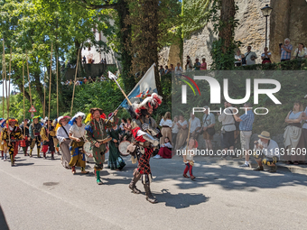 In Neuburg an der Donau, Germany, on July 9, 2023, the city hosts a grand historical parade as part of its annual castle festival. Around 2,...