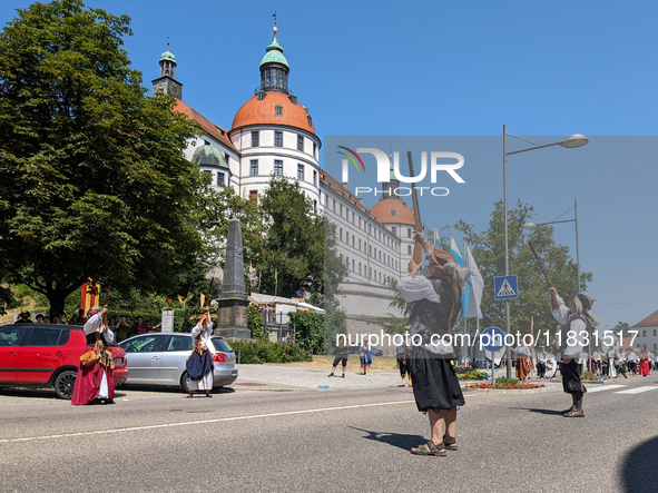 In Neuburg an der Donau, Germany, on July 9, 2023, the city hosts a grand historical parade as part of its annual castle festival. Around 2,...