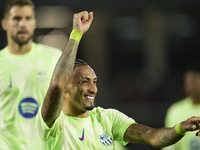 Raphinha right winger of Barcelona and Brazil celebrates after scoring his sides second goal during the La Liga match between RCD Mallorca a...